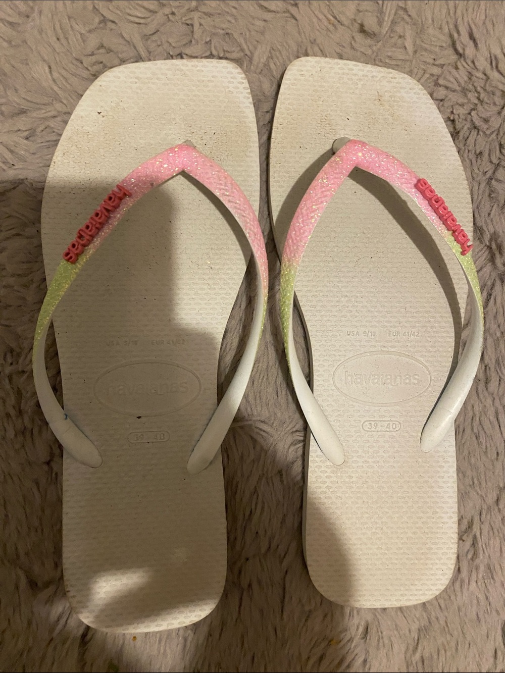 Havaianas Women's White Flip Flops with Pink and Lime Ombre Straps